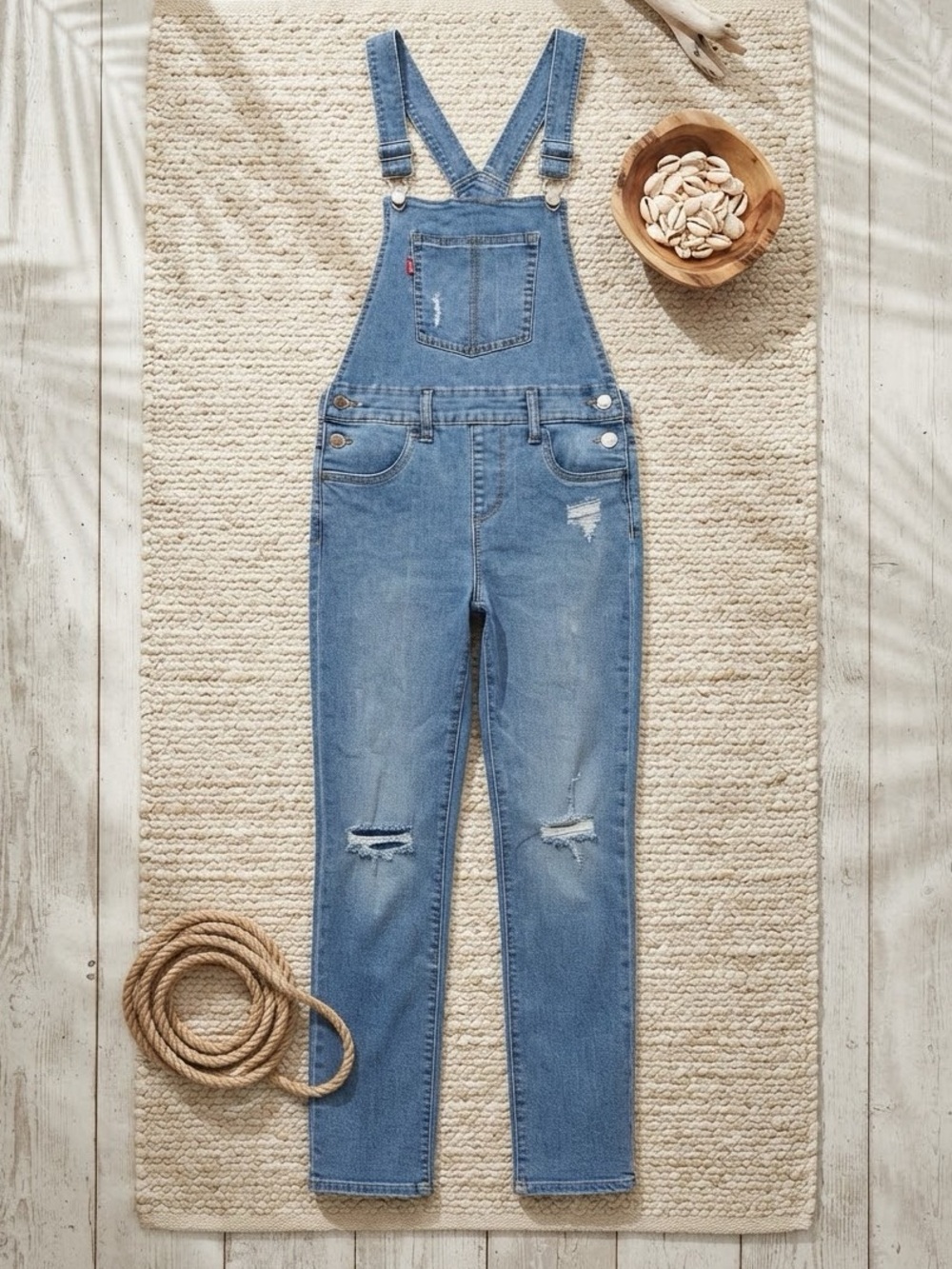 LEVIS Medium Wash Distressed Skinny/Straight Denim Overalls | Girls Size 8